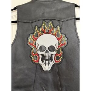 Biker's Club Leather Vest – Skull & Flames – Size XS – No Tags